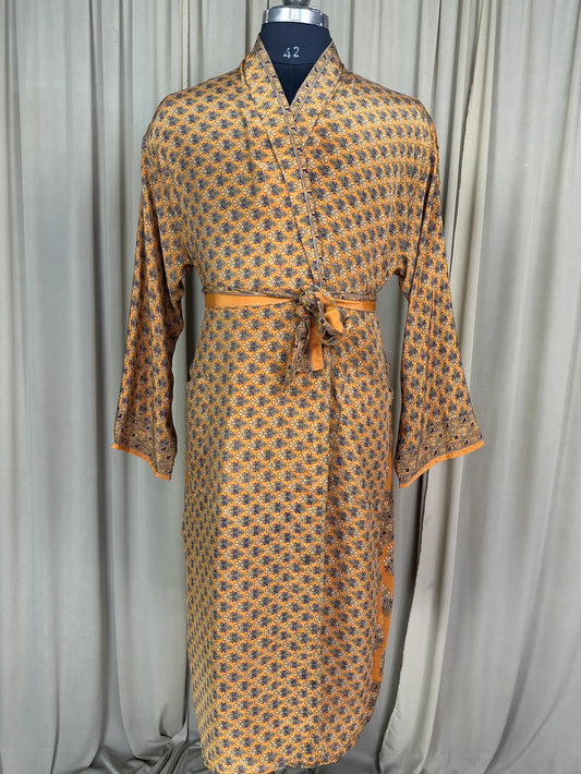 Silky Soft Men’s Kimono Robe | Masculine Elegant Classic Sustainable Vintage House Robe gift, Timeless Comfy Lounge Beach Wear Yellow Floral