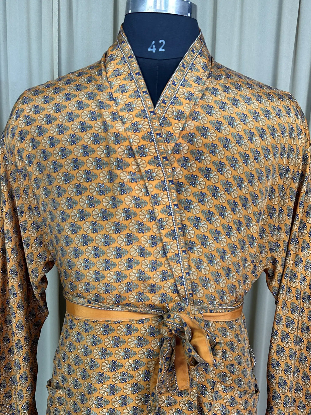Men's Silky Kimono Robe in yellow floral