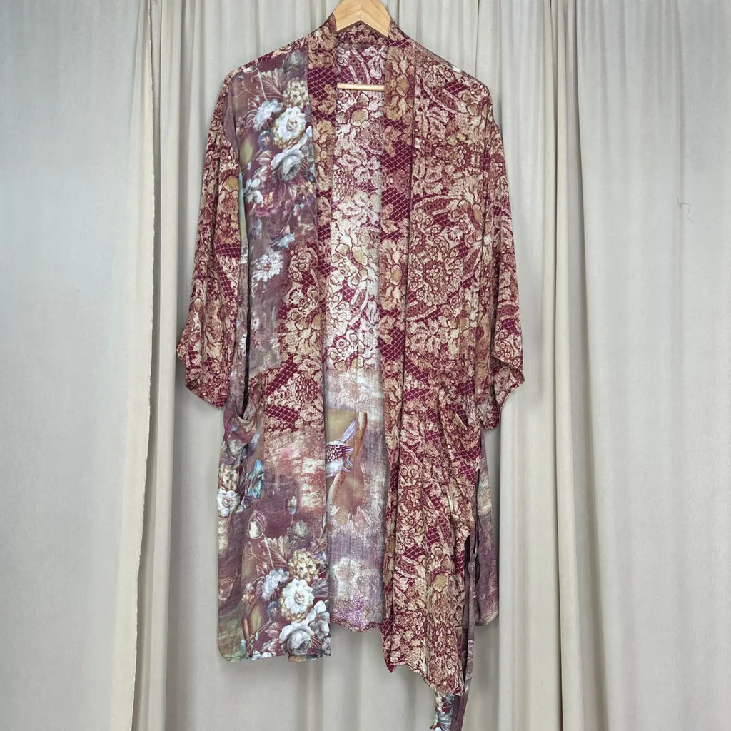 Vintage Silk Kimono Robe in floral