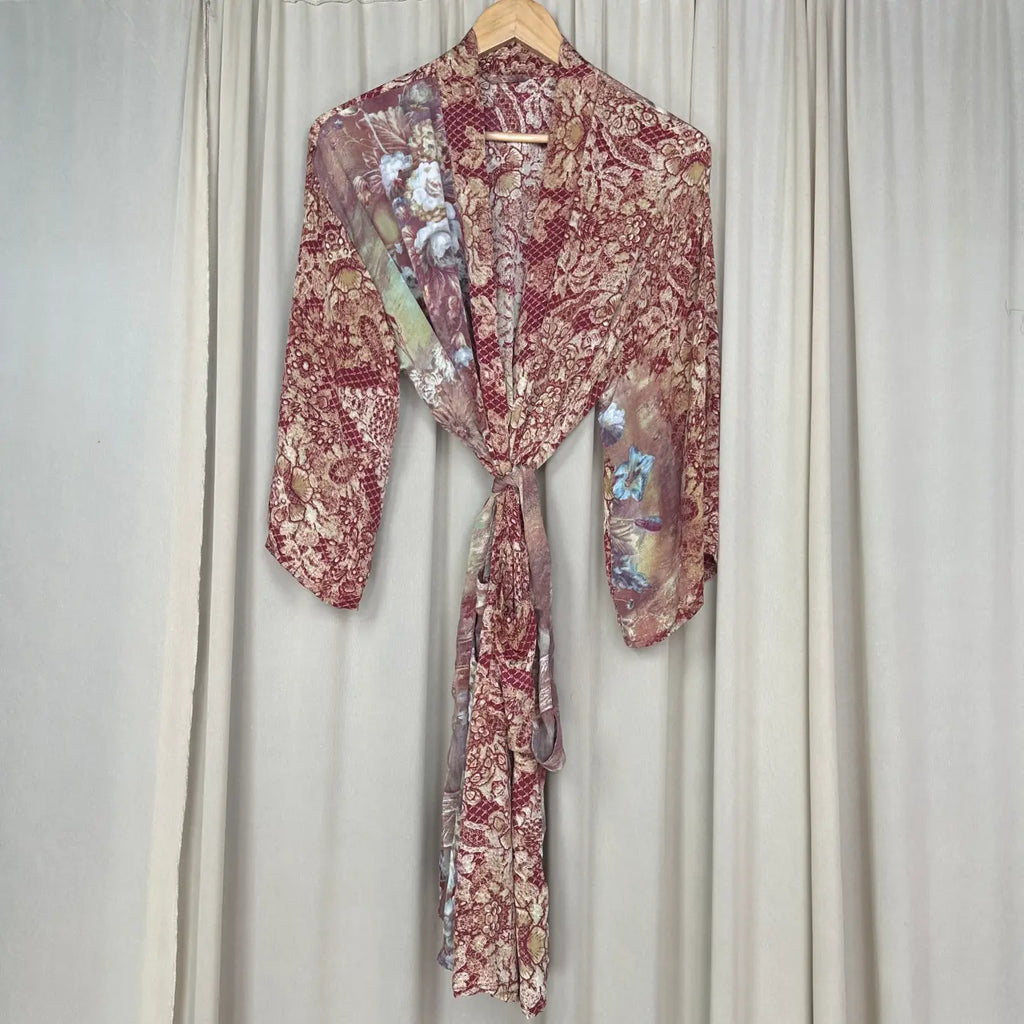 Vintage Silk Kimono Robe in floral