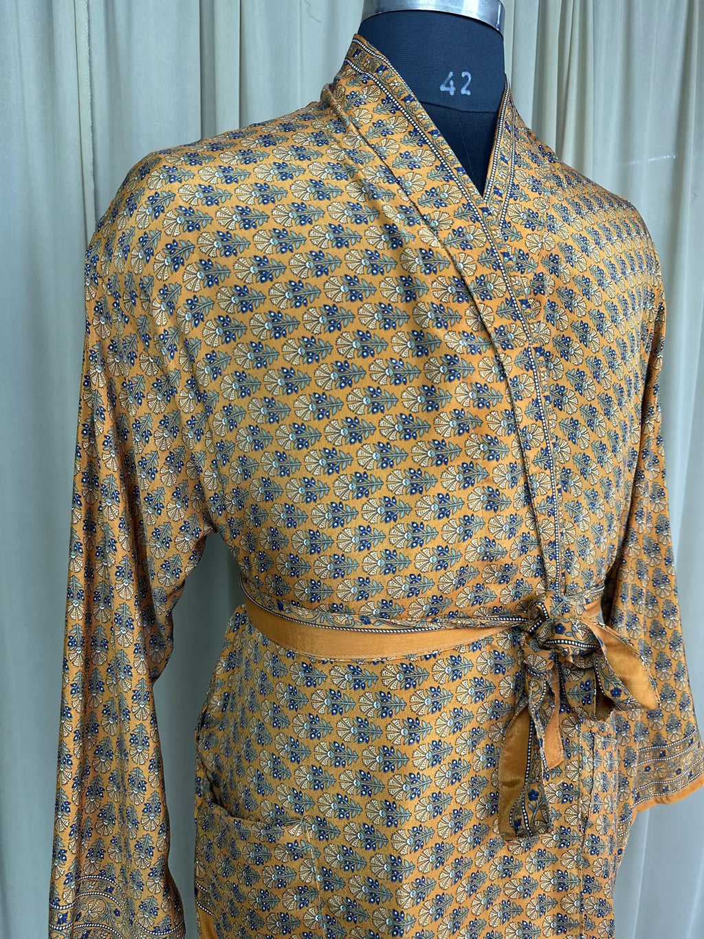 Men's Silky Kimono Robe in yellow floral