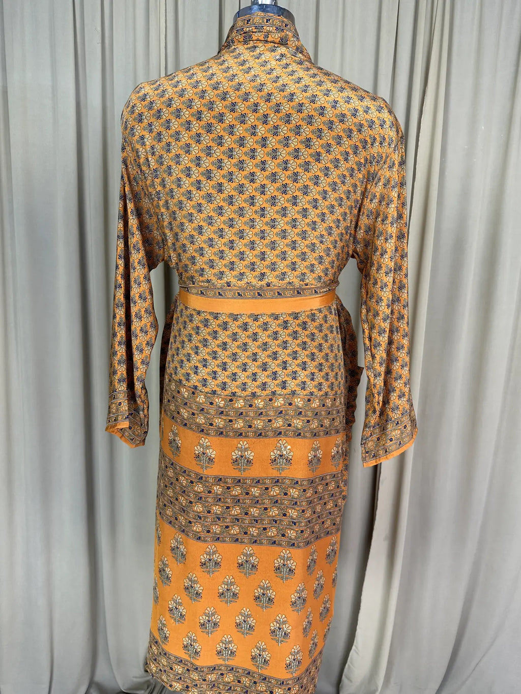 Men's Silky Kimono Robe in yellow floral