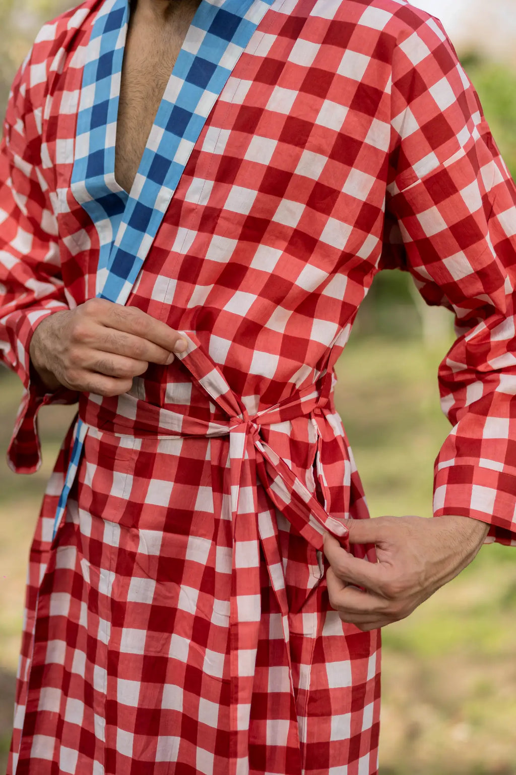Men's Cotton Kimono Robe in geometric