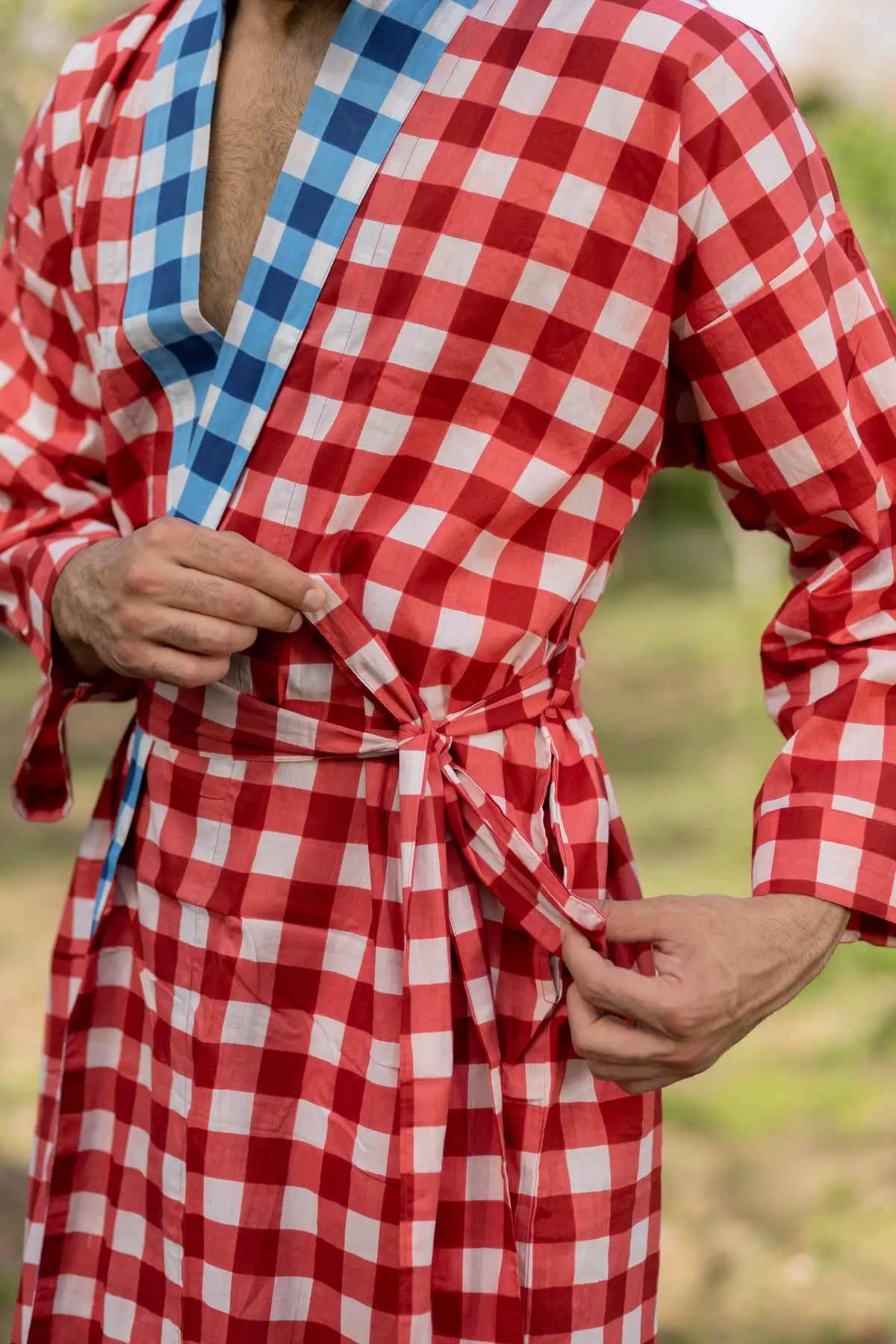 Men's Cotton Kimono Robe in geometric