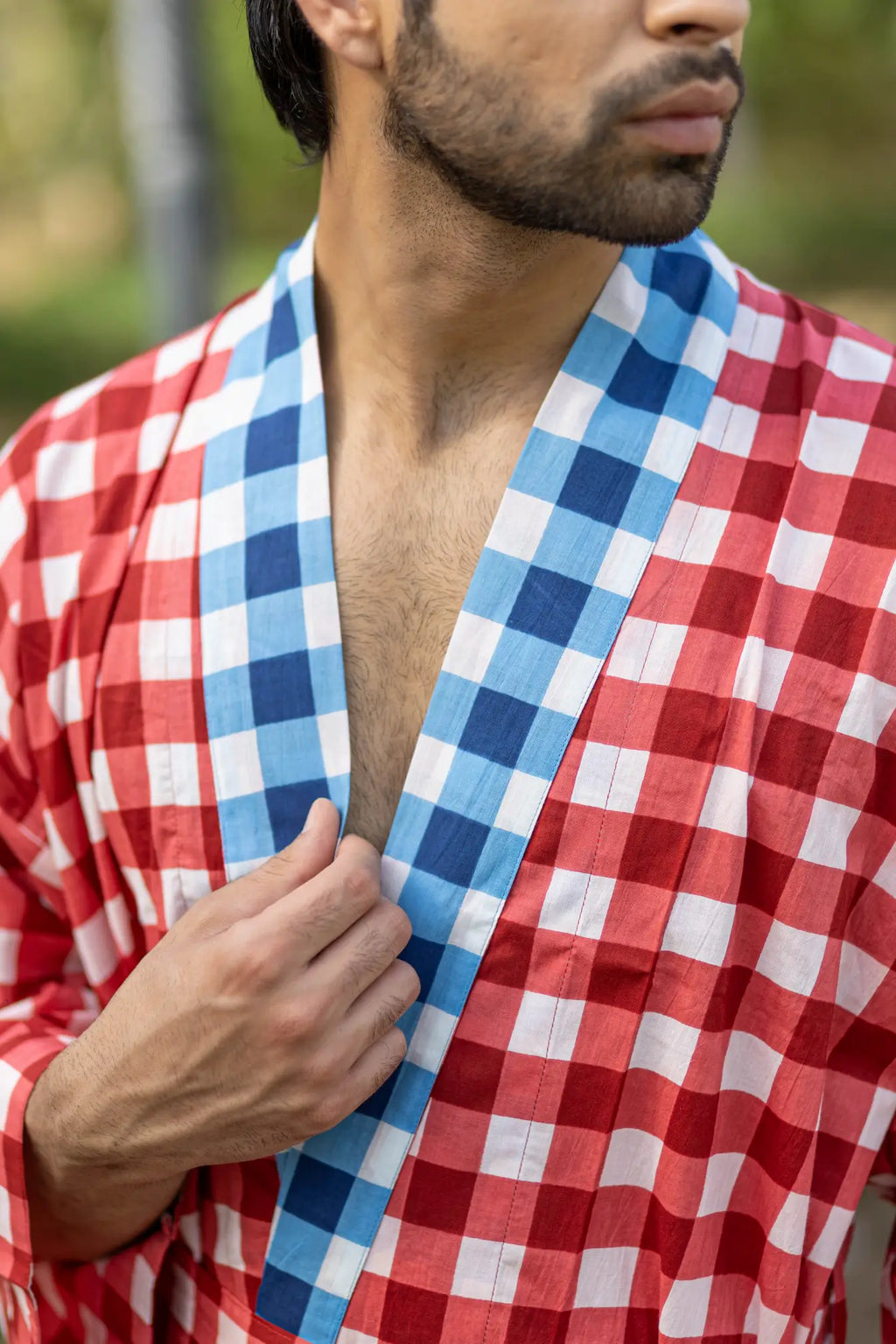 Men's Cotton Kimono Robe in geometric