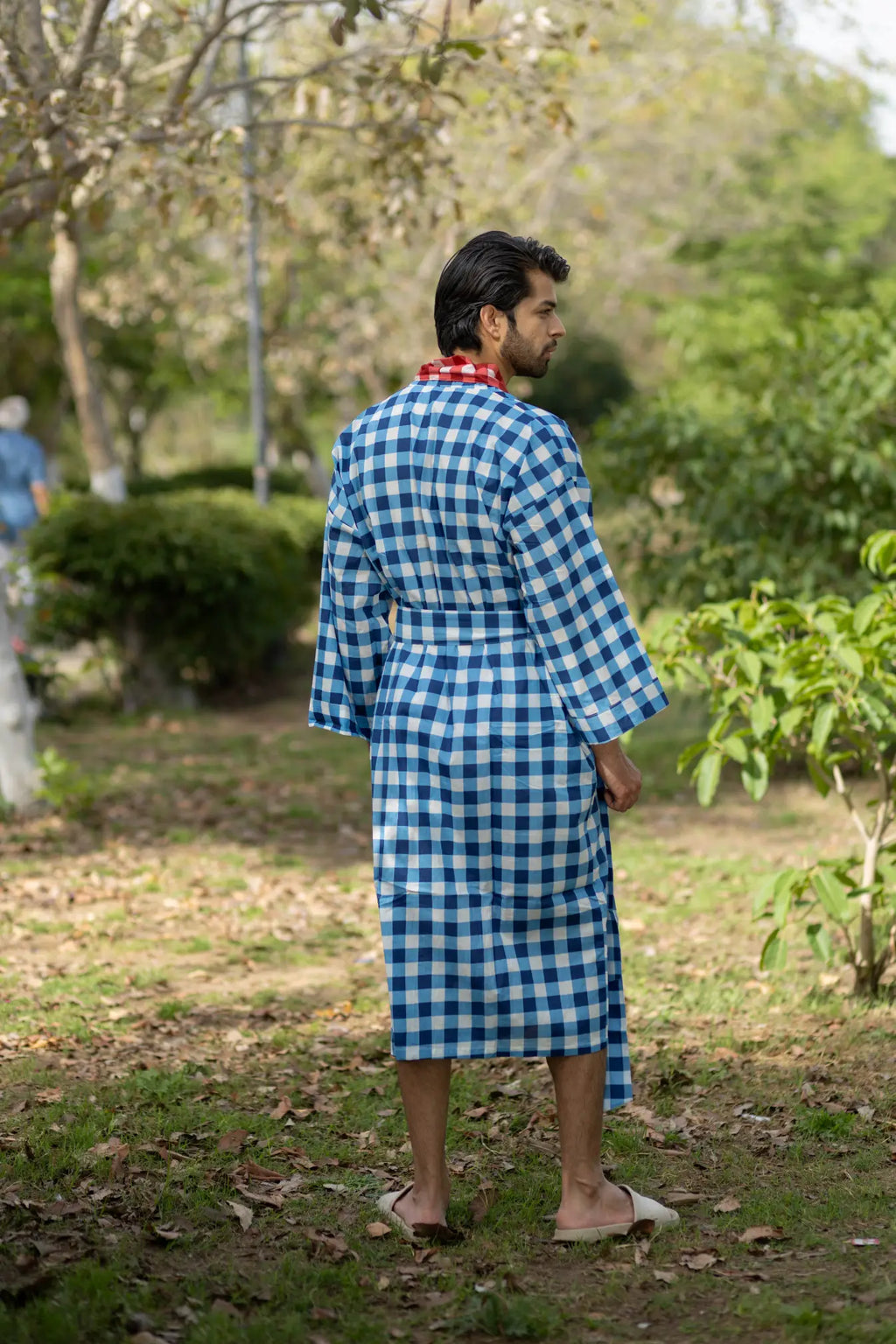 Men's Cotton Kimono Robe in geometric