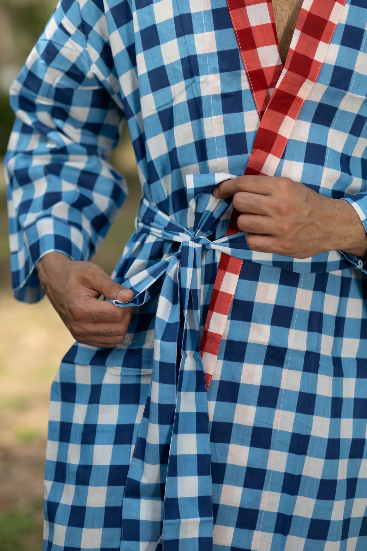 Men's Cotton Kimono Robe in geometric