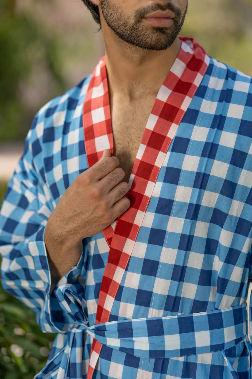 Men's Cotton Kimono Robe in geometric