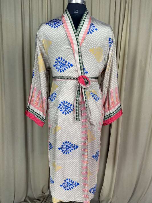 Silky Soft Men’s Kimono Robe | Masculine Elegant Classic Sustainable Vintage House Robe gift, Timeless Comfy Lounge Beach Wear Beige Floral