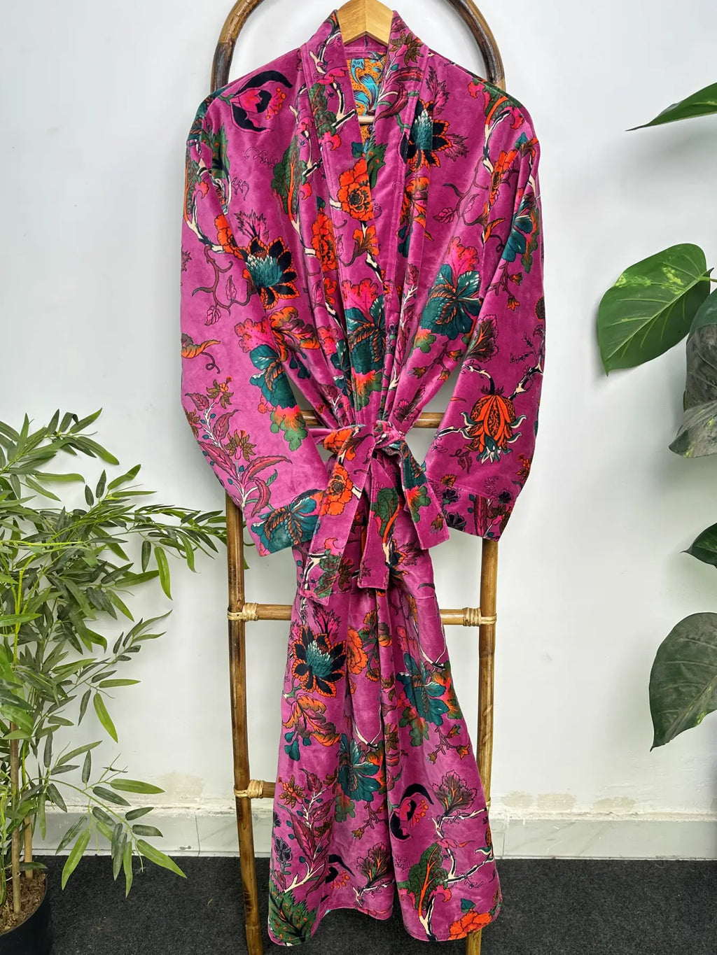 Womens Velvet Kimono Robe | Reversible with Lining Bridal Dressing Gown, Spa Gift for Her & Smoking Jacket for Her | Womens Boho Clothing