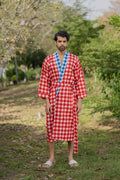 Men's Cotton Kimono Robe in geometric