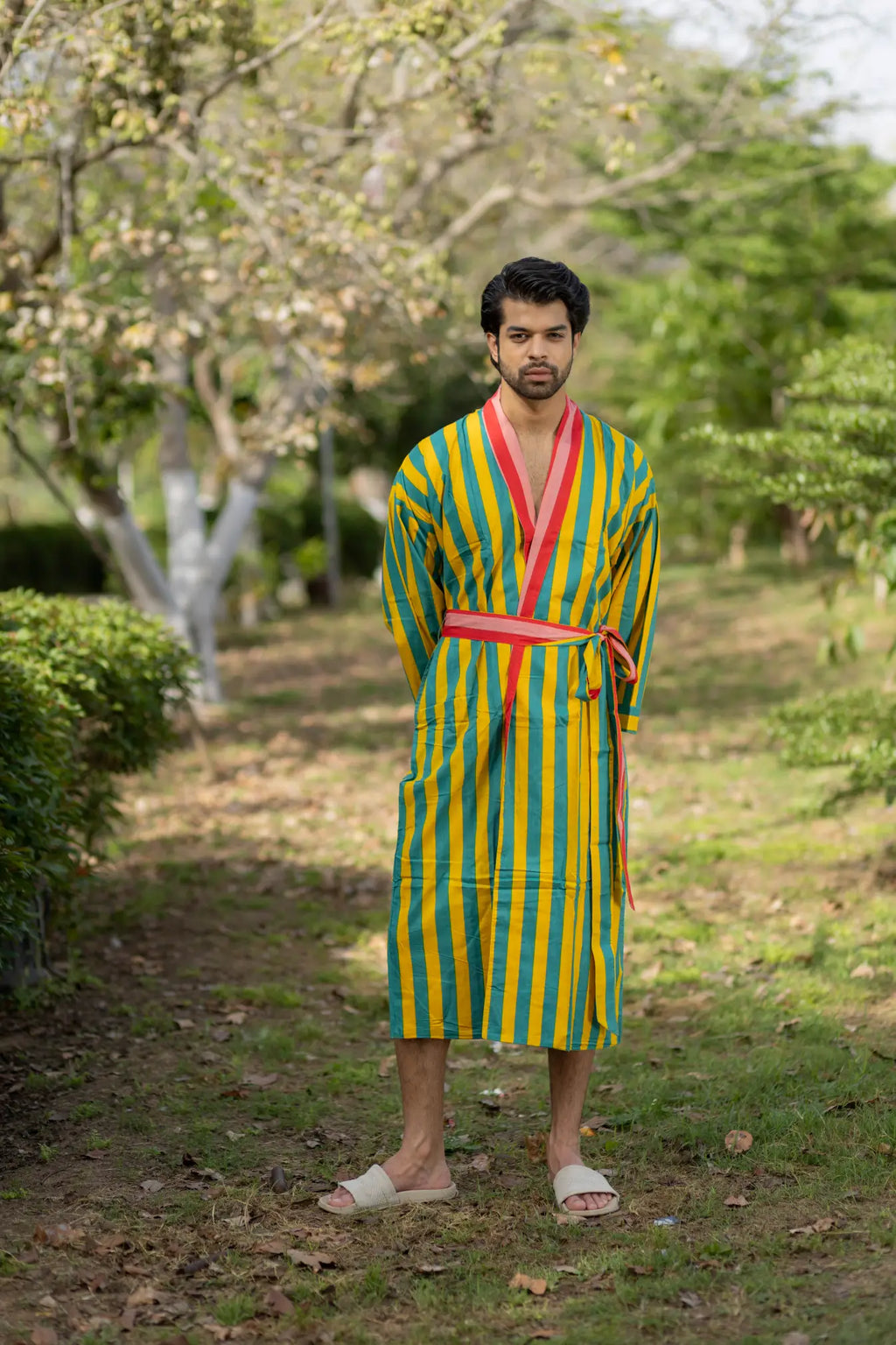 Unisex reversible Cotton Kimono Robe in geometric