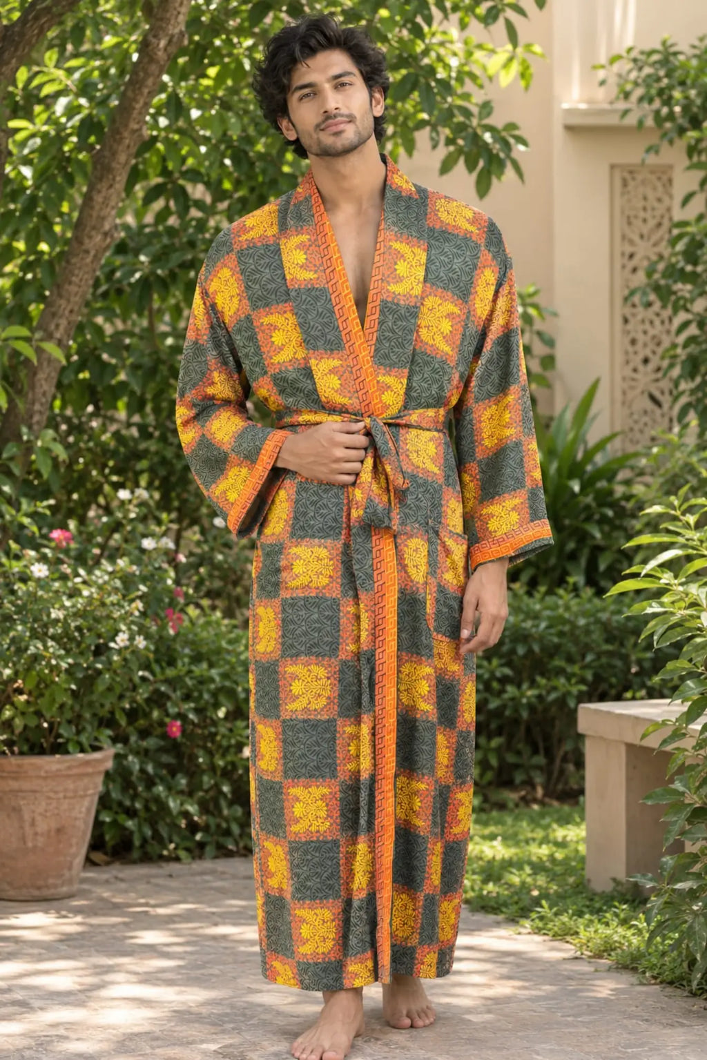 Silky Soft Mens Kimono Robe | Masculine Elegant Classic Sustainable Vintage House Robe gift, Timeless Comfy Lounge Beach Cover Up, Nightwear