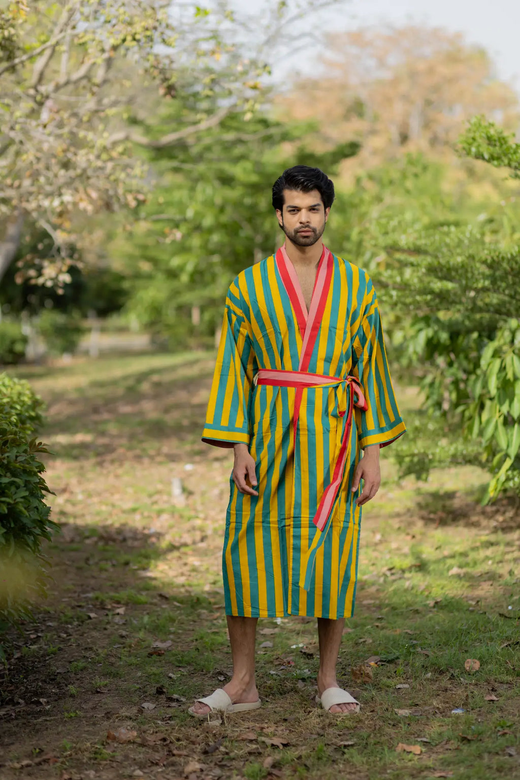 Unisex reversible Cotton Kimono Robe in geometric