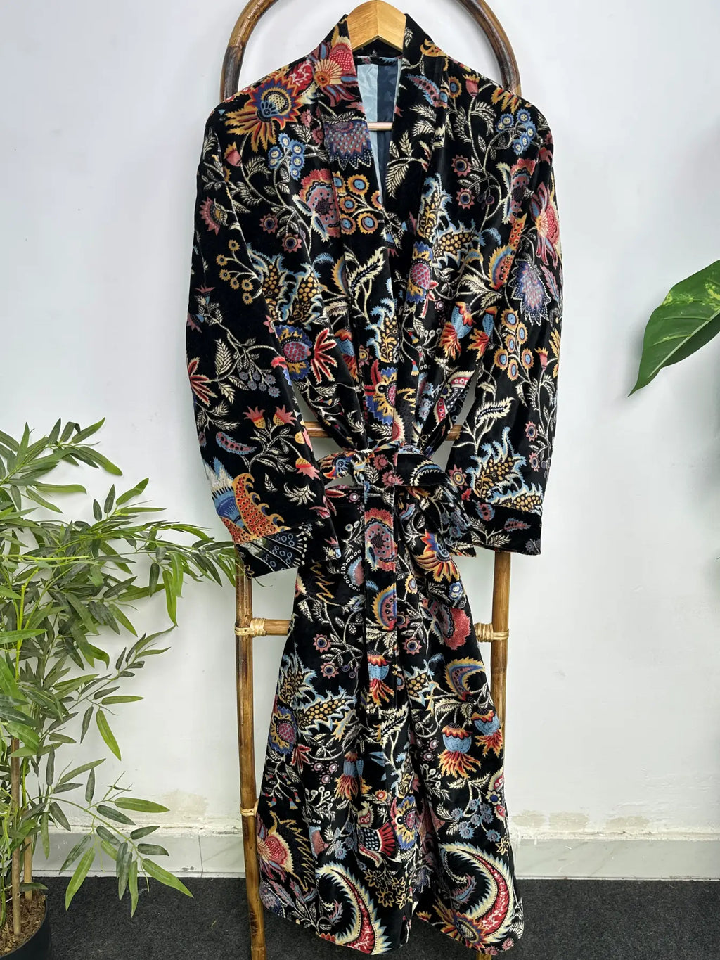 Velvet Womens Kimono Boho Robe | Luxury Bridal Reversible with Lining, Dressing Gown, Smoking Jacket for Her, Anniversary Gift For Her