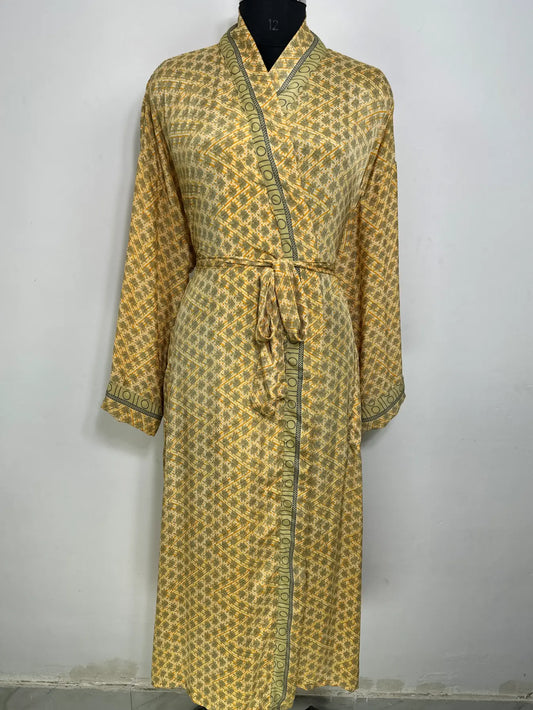 Recycle Silk Sari Women Kimono | Boho Chic Robe House | Beach Cover Up Vintage Bridesmaid Lounge Dressing Gown l Resort Wear Gypsy Nightwear