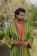 Unisex reversible Cotton Kimono Robe in geometric