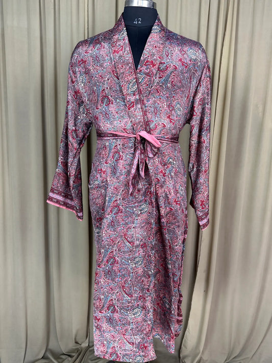 Silky Soft Men’s Kimono Robe | Masculine Elegant Classic Sustainable Vintage House Robe gift, Timeless Comfy Lounge Beach Wear Pink Paisley