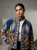 Boho Hand Embroidered Velvet Suzani Jacket, Blue Floral Open Front Coat Winter Wear Free Size Robe Retro Chic Free Size Robe Blazer for Her
