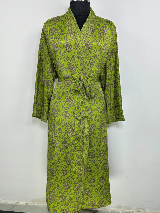 Recycle Silk Sari Women Kimono | Boho Chic Robe House | Beach Cover Up Vintage Bridesmaid Lounge Dressing Gown l Resort Wear Gypsy Nightwear