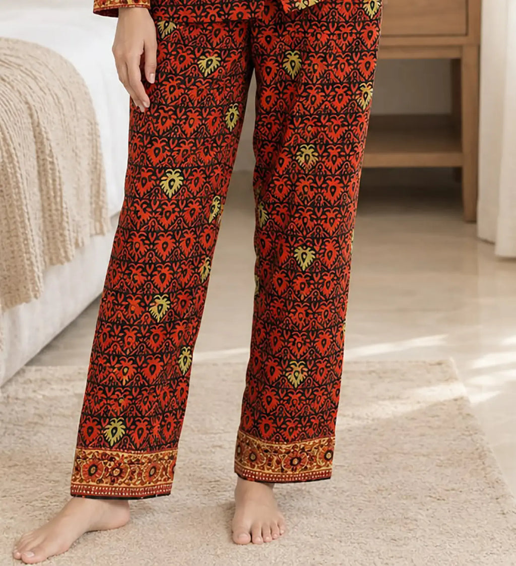 Recycled Silk Sari Pajama Set, Soft Handmade Nightwear, Valentine Gift for Her, Button Down Top, Drawstring Pants, Luxury Lounge Gift