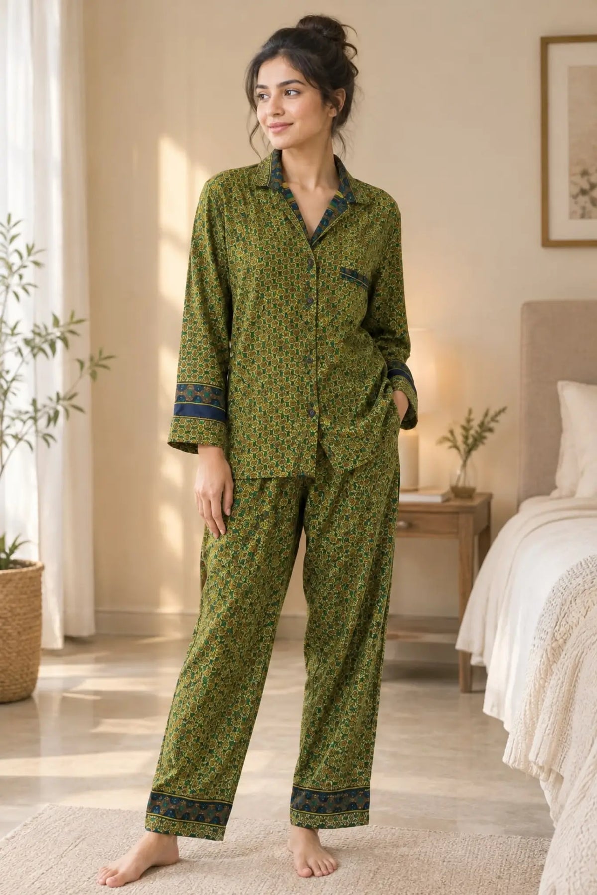 Recycled Silk Sari Pajama Set, Soft Handmade Nightwear, Valentine Gift for Her, Button Down Top, Drawstring Pants, Luxury Lounge Gift