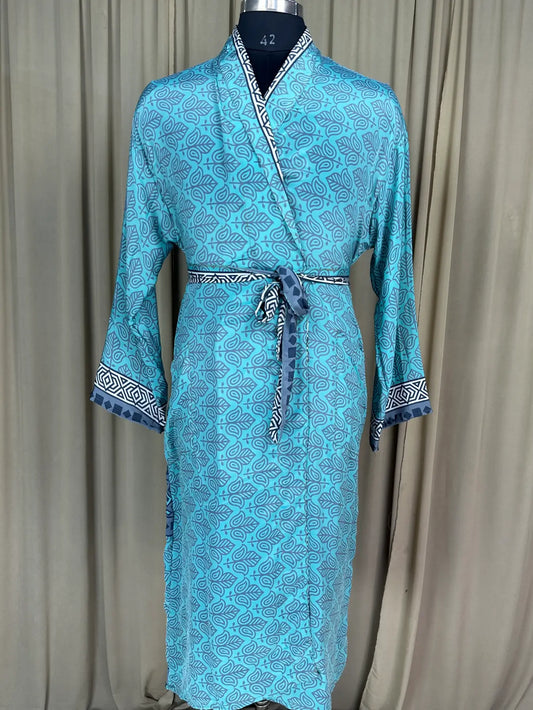 Silky Soft Men’s Kimono Robe | Masculine Elegant Classic Sustainable Vintage House Robe gift, Timeless Comfy Lounge Beach Wear Blue Floral