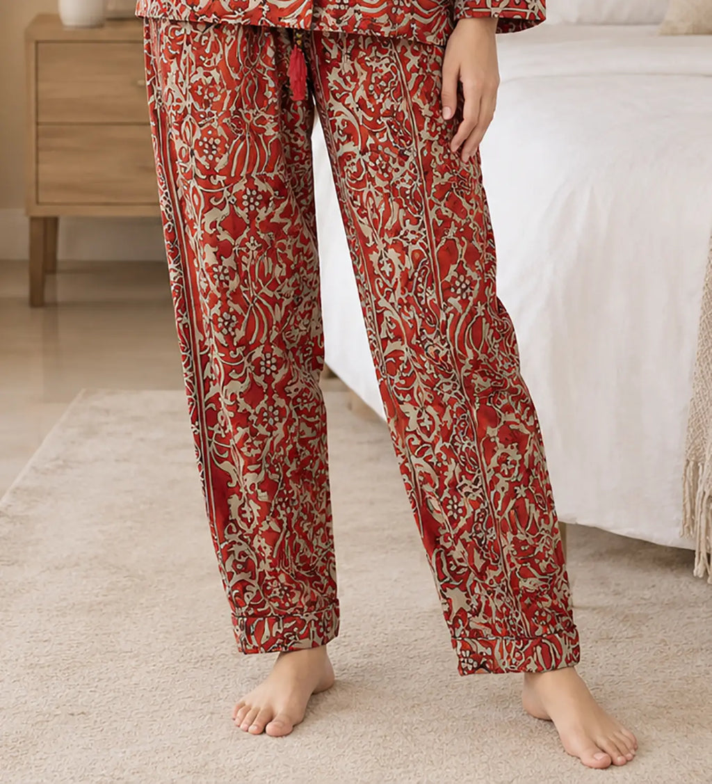 Women's Recycled Silk Sari Pajama Set, Handmade Family Pajamas, Colorful Sleepwear, Short Sleeve Top, Drawstring Pants, Holiday Gift for Mom