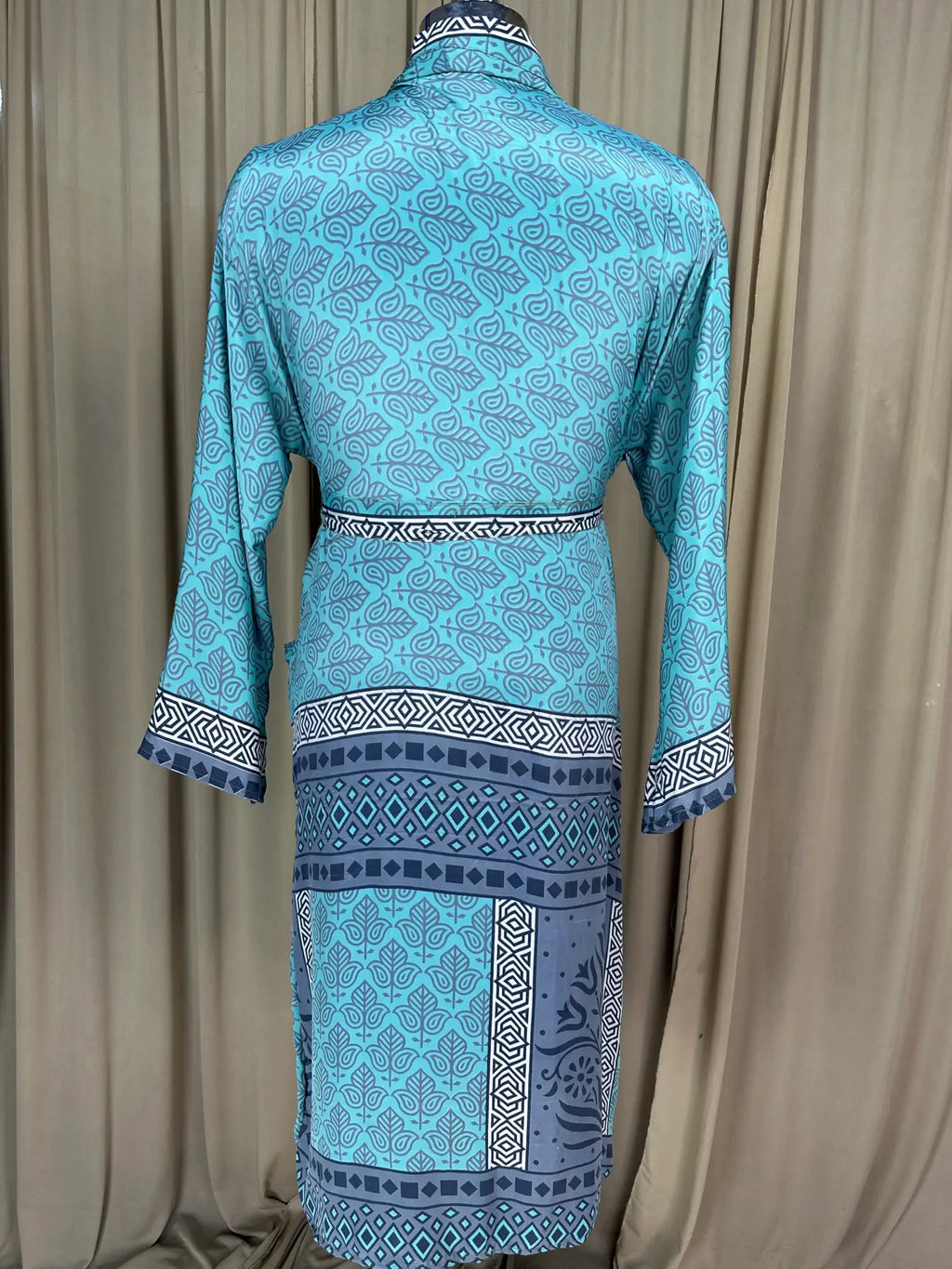 Men's Silky Kimono Robe in blue floral