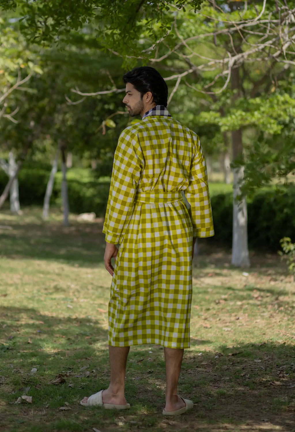 Unisex Cotton Kimono Robe in geometric