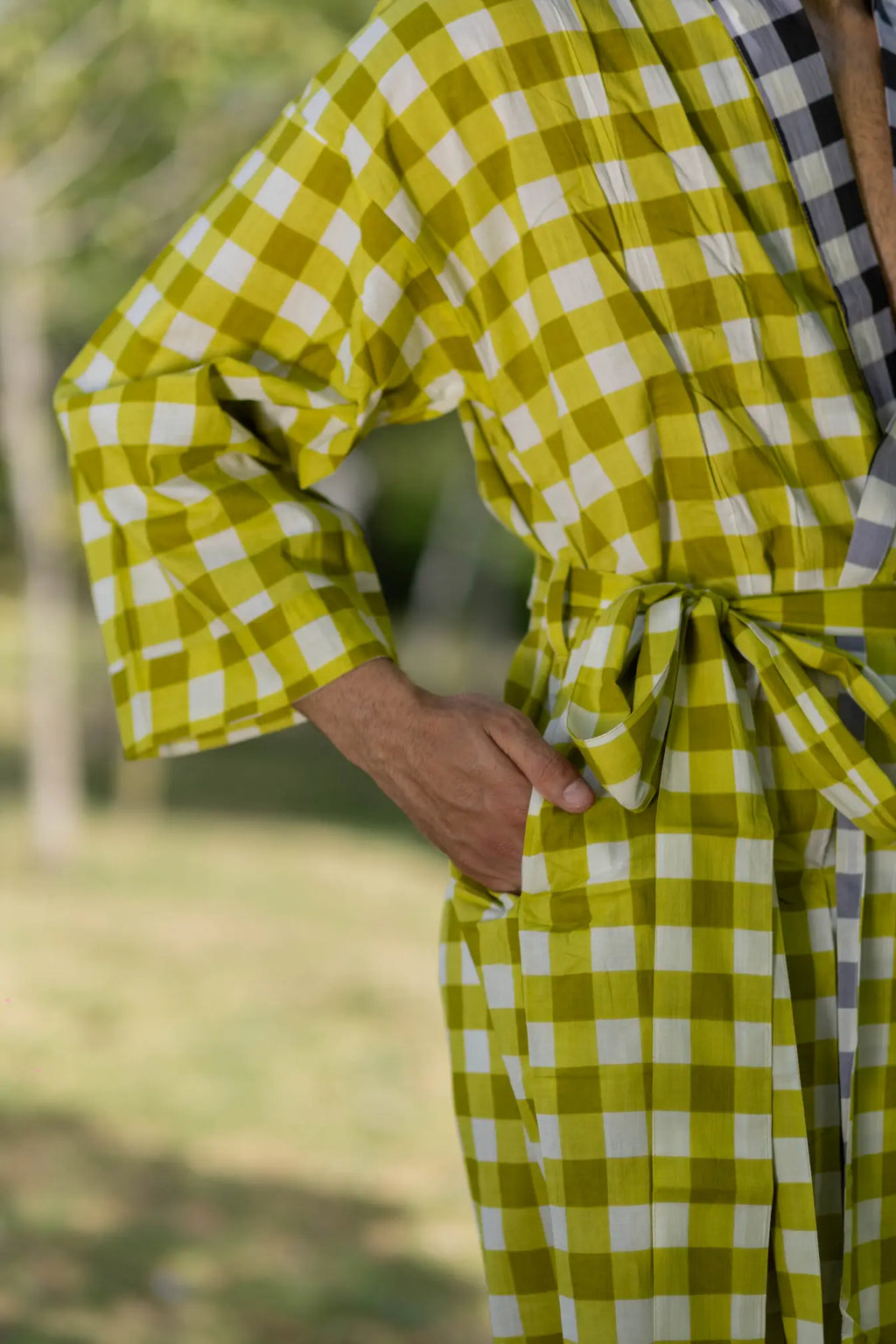 Unisex Cotton Kimono Robe in geometric