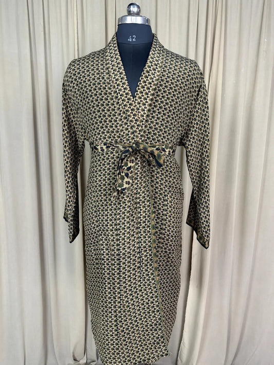 Silky Soft Men’s Kimono Robe | Masculine Elegant Classic Sustainable Vintage House Robe gift, Timeless Comfy Lounge Beach Wear Beige Floral