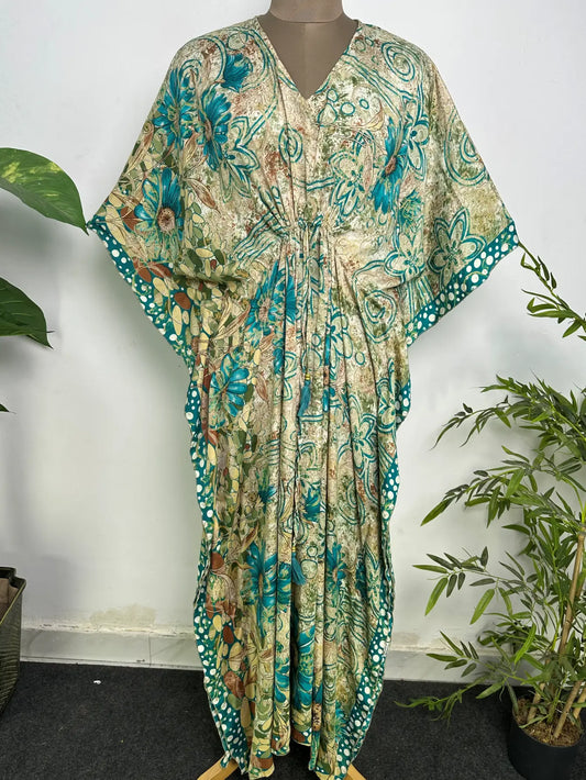 Kaftan Dress | Recycle Silky Soft Women Clothing, Oversize Resort Wear Caftan, Boho Beach Cover Up, Women Loose Fit Midi Dress, Gift for Her
