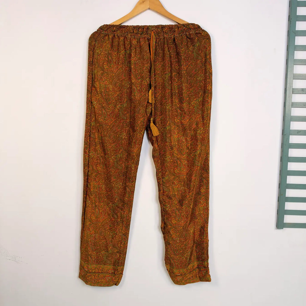 Recycled Sari Silk Blend Nightsuit, Short Sleeve Pajama Set with Side Pockets, Handmade Boho Sleepwear, Relaxed Fit, Gift for Her
