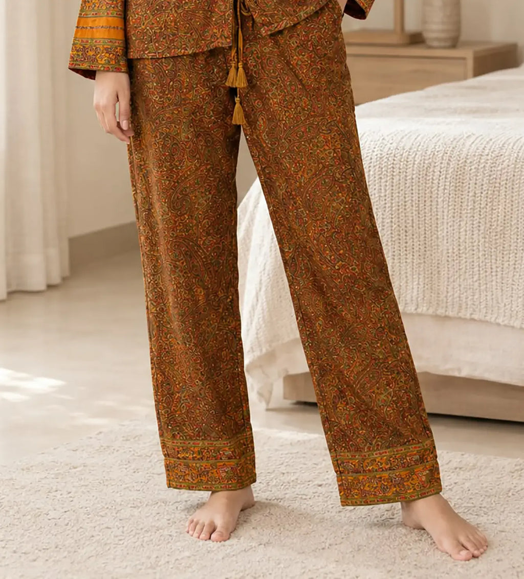Recycled Sari Silk Blend Nightsuit, Short Sleeve Pajama Set with Side Pockets, Handmade Boho Sleepwear, Relaxed Fit, Gift for Her