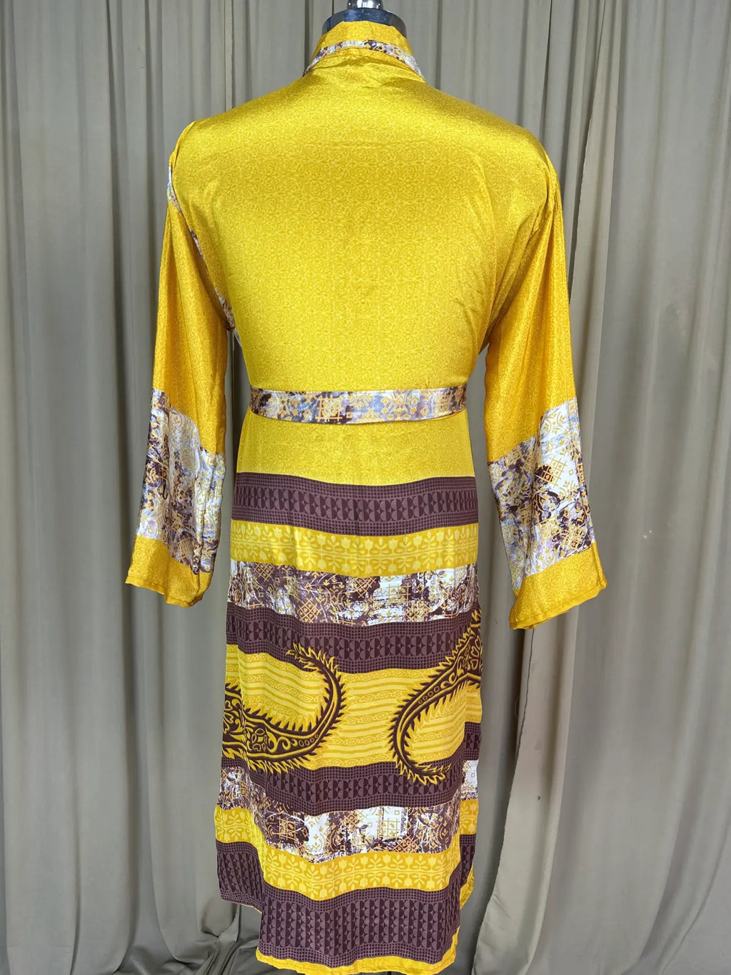 Men's Silky Kimono Robe in yellow floral
