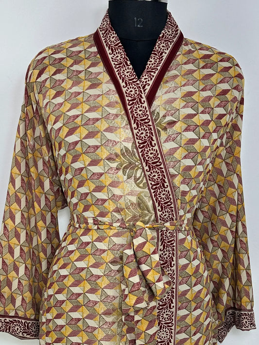 Recycle Silk Sari Women Kimono | Boho Chic Robe House | Beach Cover Up Vintage Bridesmaid Lounge Dressing Gown l Resort Wear Gypsy Nightwear