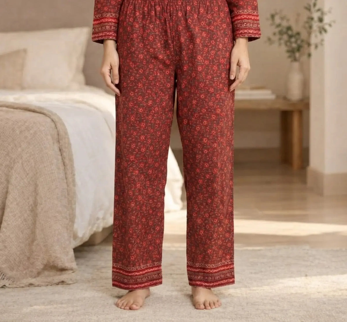 Recycled Silk Sari Pajama Set, Handmade Silk Blend Sleepwear with Pockets, Button Down Top, Drawstring Pants, Boho Gift for Her