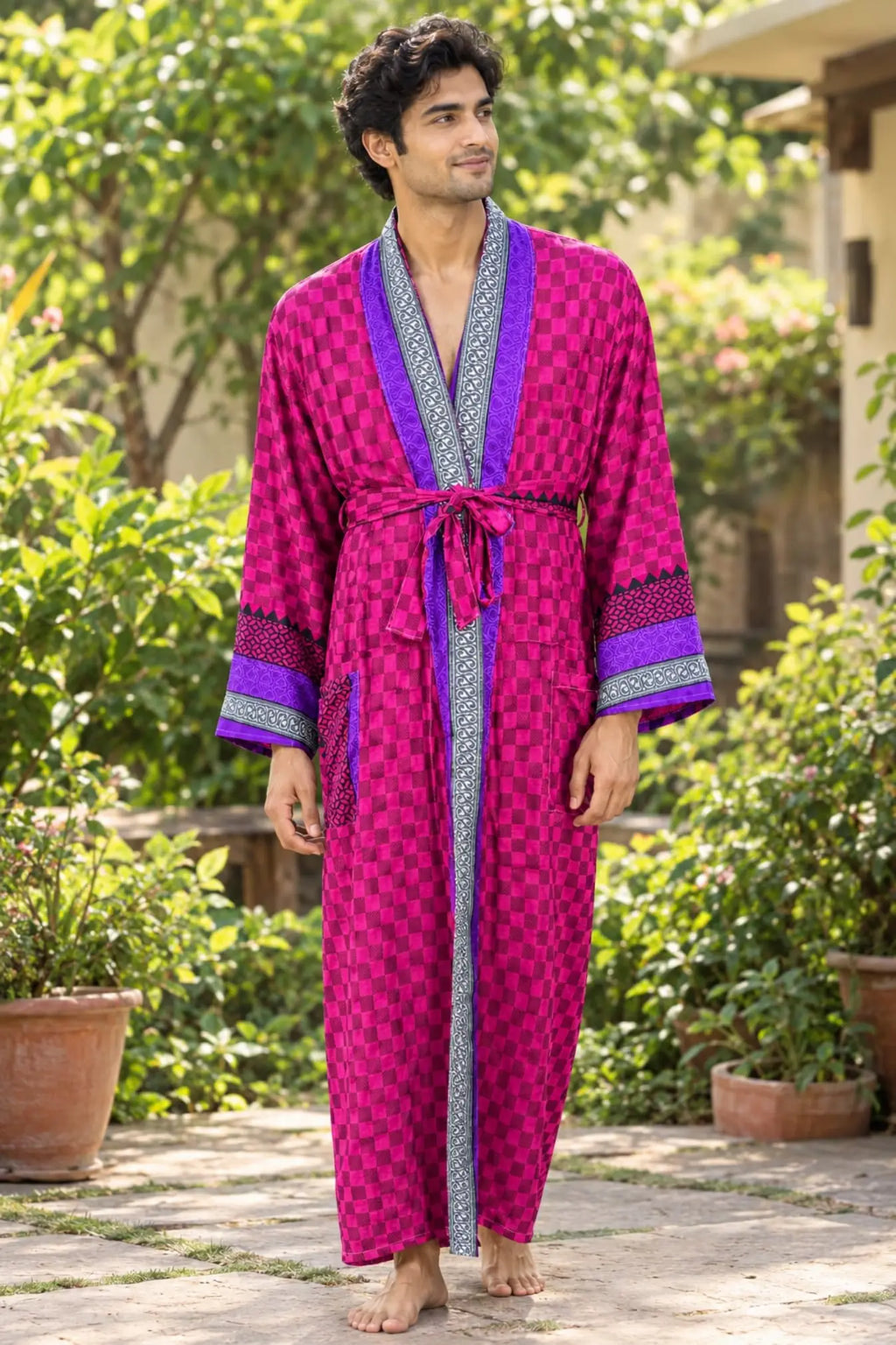 Silky Soft Mens Kimono Robe | Masculine Elegant Classic Sustainable Vintage House Robe gift, Timeless Comfy Lounge Beach Cover Up, Nightwear