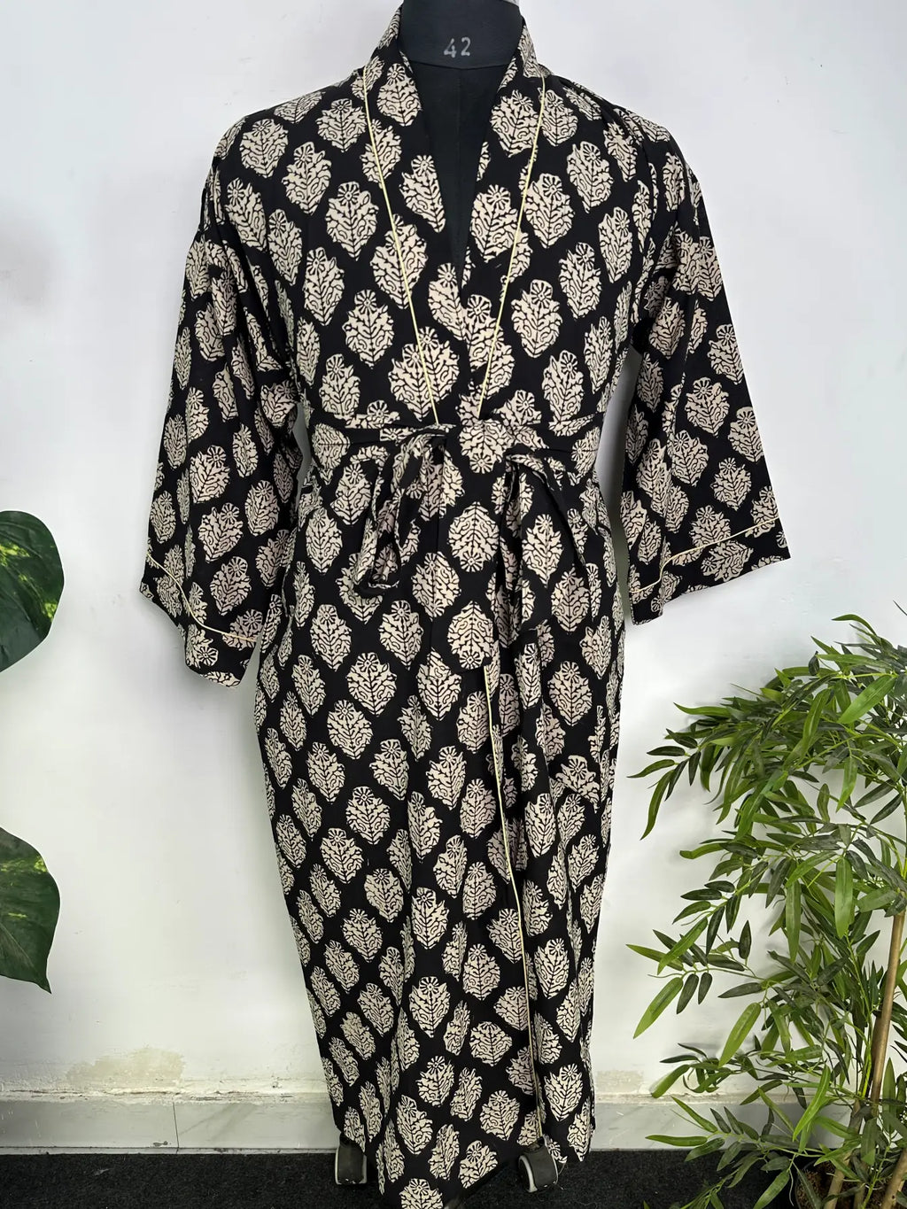 Mens Kimono Robe Cotton Handblock Dress, Indian Printed Man House Robe, Boho Beach Coverup Dressing Gown Lightweight Loungewear Gift For Him