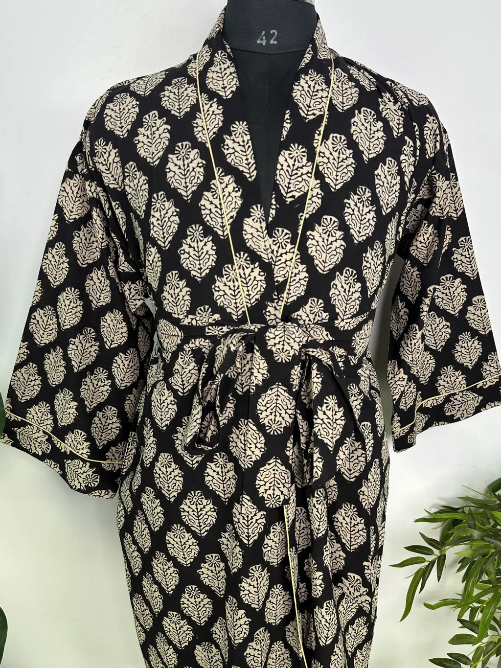 Mens Kimono Robe Cotton Handblock Dress, Indian Printed Man House Robe, Boho Beach Coverup Dressing Gown Lightweight Loungewear Gift For Him