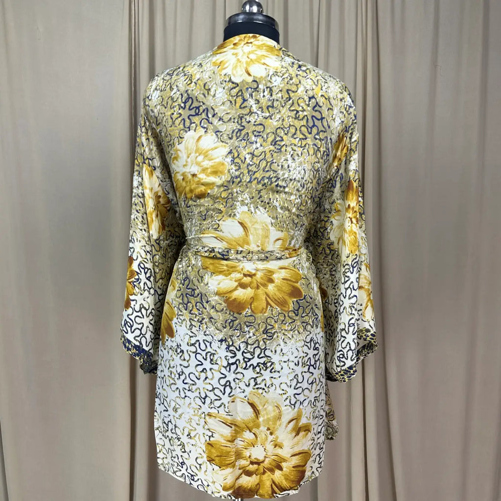 Vintage Silk Sari Boho Kimono | Luxury Loungewear House Robe Flowy Gown, Regal Floral Romance Duster Beach CoverUp, Bridesmaid Dressing Gown