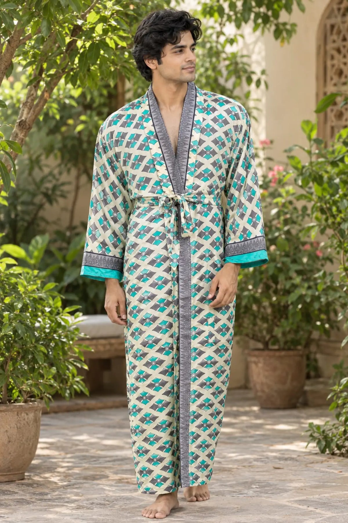 Silky Soft Mens Kimono Robe | Masculine Elegant Classic Sustainable Vintage House Robe gift, Timeless Comfy Lounge Beach Cover Up, Nightwear