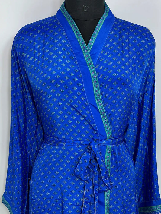 Recycle Silk Sari Women Kimono | Boho Chic Robe House | Beach Cover Up Vintage Bridesmaid Lounge Dressing Gown l Resort Wear Gypsy Nightwear