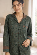 Silky Nightwear Pajama Set, Recycled Sari Silk Blend Luxury Lounge Set, Button Down Top, Drawstring Pants with Side Pockets, Gift