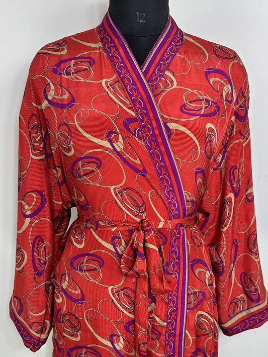 Recycle Silk Sari Women Kimono | Boho Chic Robe House | Beach Cover Up Vintage Bridesmaid Lounge Dressing Gown l Resort Wear Gypsy Nightwear