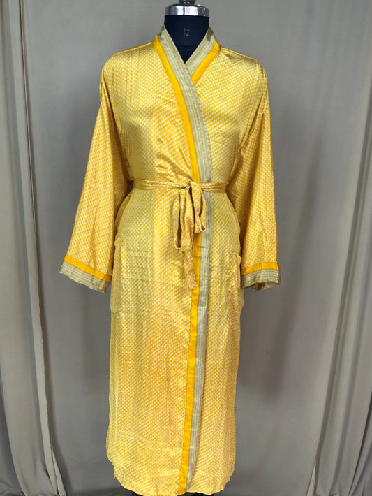 Recycle Silk Sari Women Kimono | Boho Chic Robe House, Beach Cover Up Vintage Bridesmaid Lounge Dressing Gown l Resort Wear Gypsy Nightwear