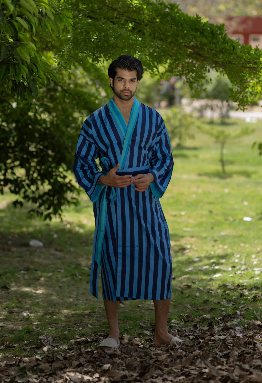 Unisex reversible Cotton Kimono Robe in geometric