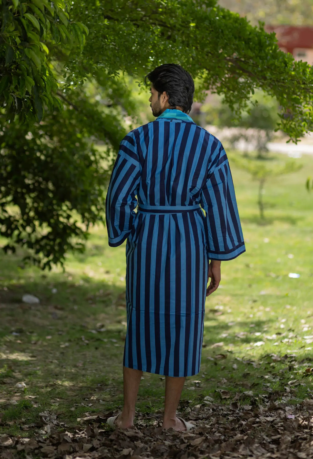 Unisex reversible Cotton Kimono Robe in geometric