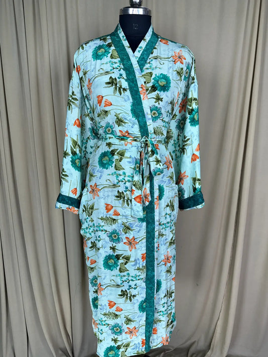 Recycle Silk Sari Women Kimono | Boho Chic Robe House, Beach Cover Up Vintage Bridesmaid Lounge Dressing Gown l Resort Wear Gypsy Nightwear
